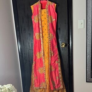 Pink and Orange Embroidered Ethnic Dress